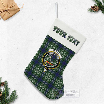 Tartan Vibes Clothing Blyth Tartan Family Crest Christmas Stocking with Personalized Text