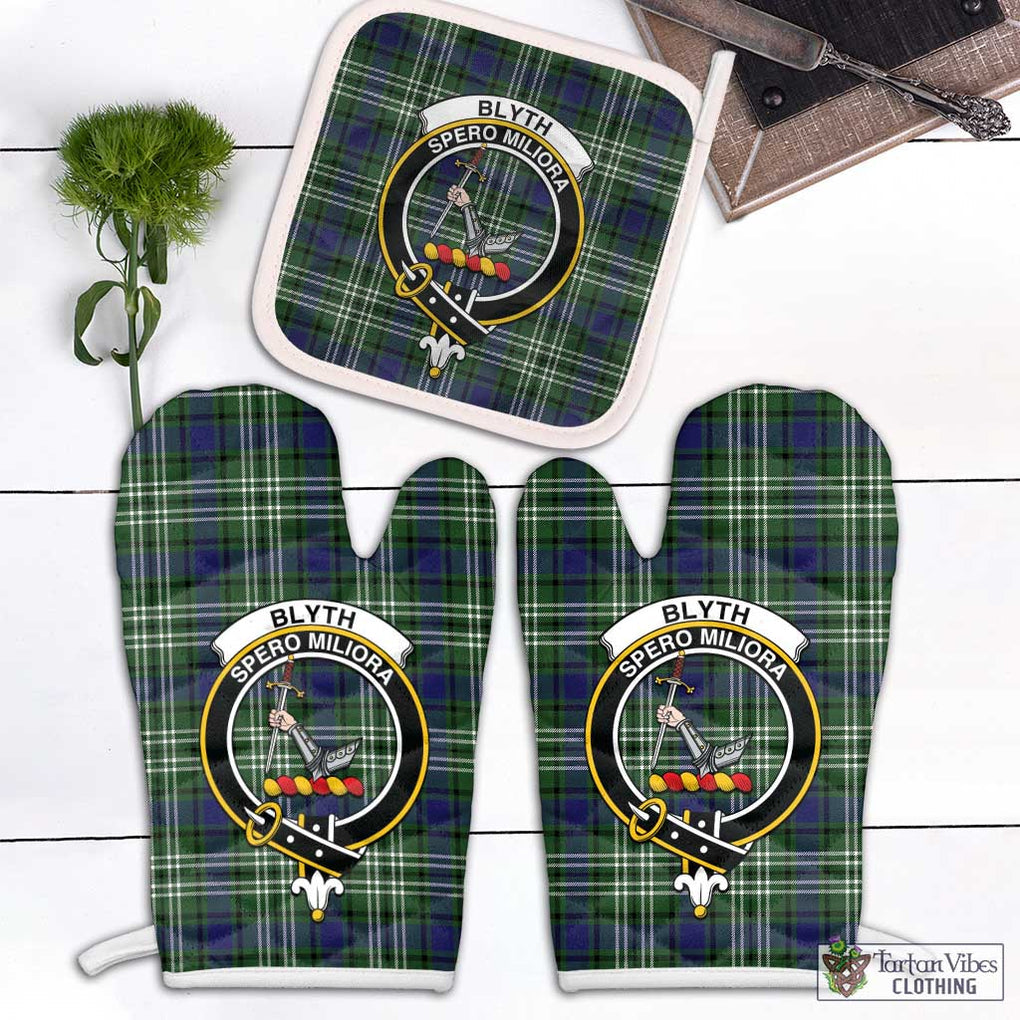 Blyth Tartan Combo Oven Mitt & Pot-Holder with Family Crest Combo 1 Oven Mitt & 1 Pot-Holder White - Tartan Vibes Clothing