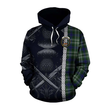Blyth Tartan Cotton Hoodie with Family Crest Cross Sword Thistle Celtic Vibes Pullover Hoodie XS - Tartan Vibes Clothing