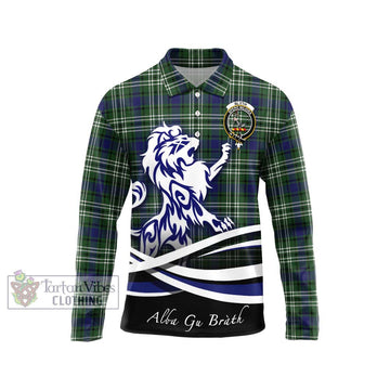Blyth Tartan Long Sleeve Polo Shirt with Alba Gu Brath Regal Lion Emblem Unisex - Tartan Vibes Clothing
