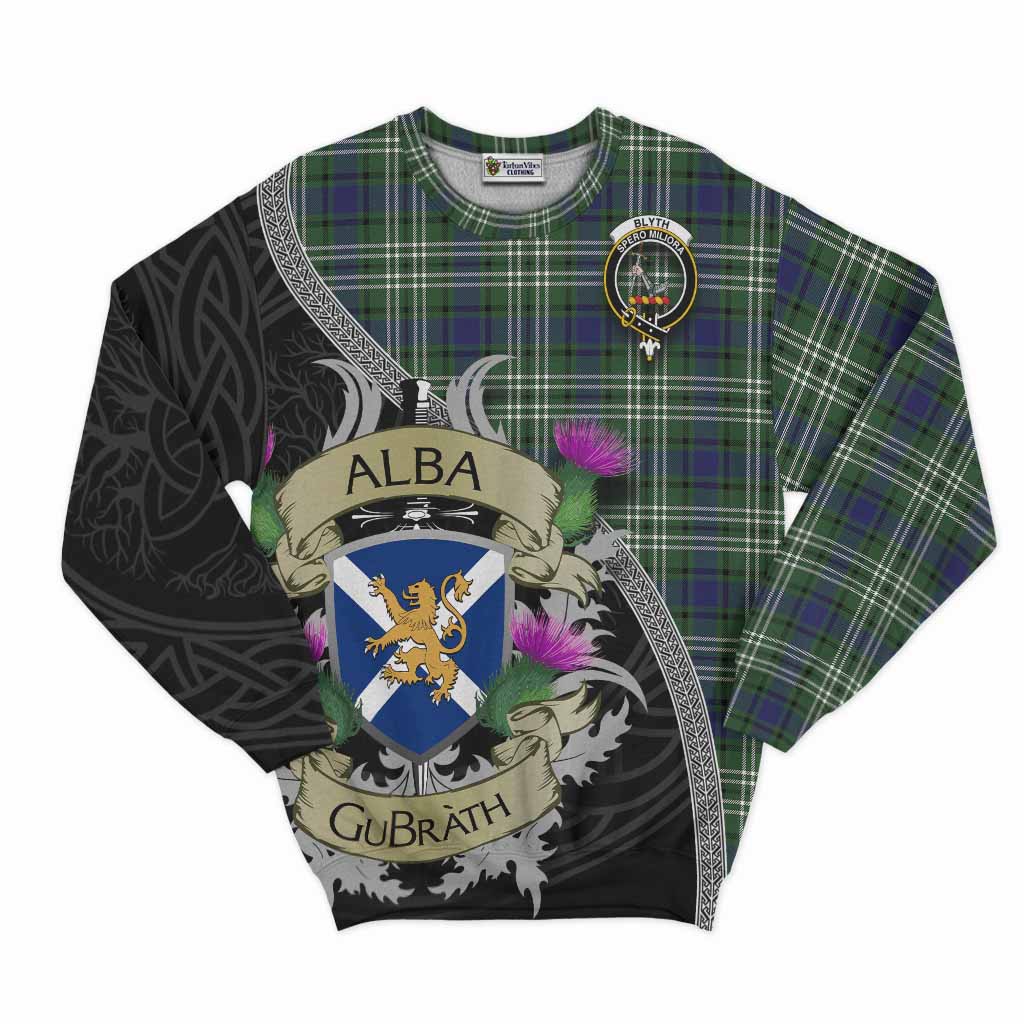 Tartan Vibes Clothing Blyth Tartan Family Crest Sweatshirt Lion Rampant Royal Thistle Shield Celtic Inspired