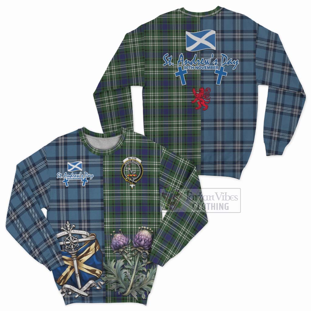 Blyth Tartan Sweatshirt Happy St. Andrew's Day Half Tartan Style Unisex - Tartan Vibes Clothing