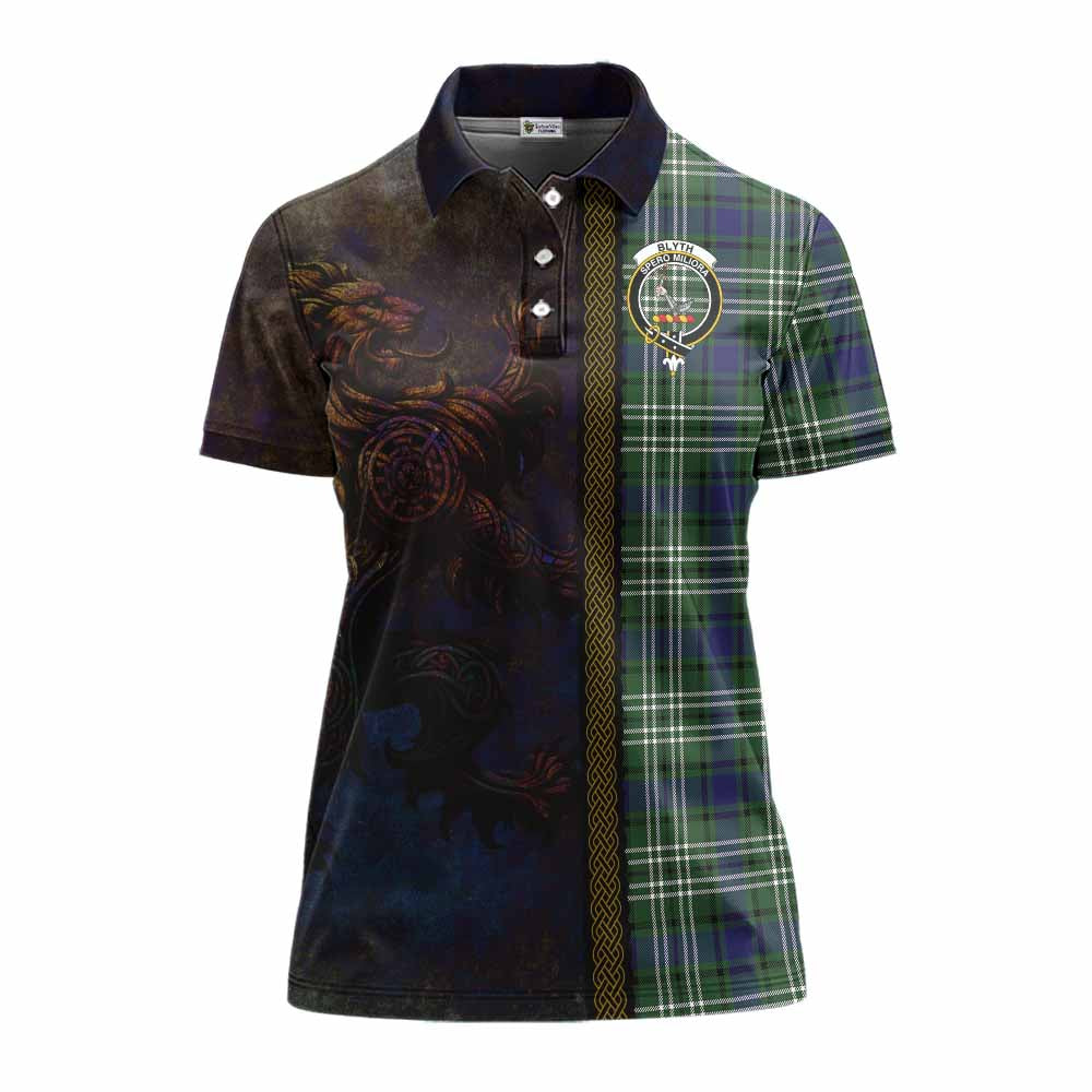 Tartan Vibes Clothing Blyth Tartan Family Crest Women's Polo Shirt Alba Gu Brath Be Brave Lion Ancient Style