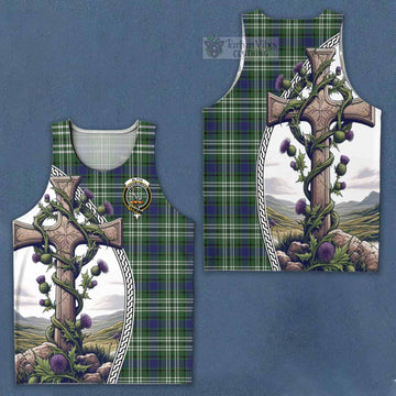 Blyth Tartan Men's Tank Top with Family Crest and St. Andrew's Cross Accented by Thistle Vines Men - Tartan Vibes Clothing