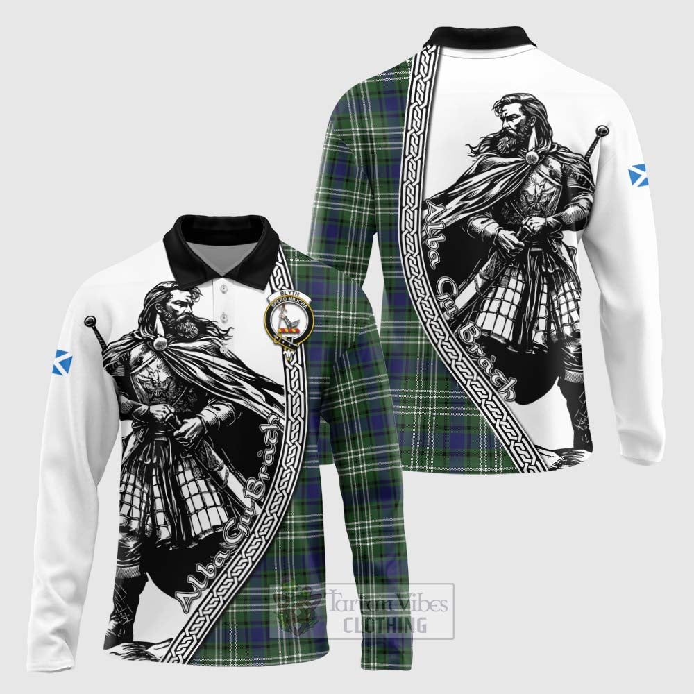Blyth Tartan Clan Crest Long Sleeve Polo Shirt with Highlander Warrior Celtic Style Unisex - Tartan Vibes Clothing