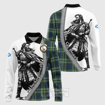 Blyth Tartan Clan Crest Long Sleeve Polo Shirt with Highlander Warrior Celtic Style Unisex - Tartan Vibes Clothing