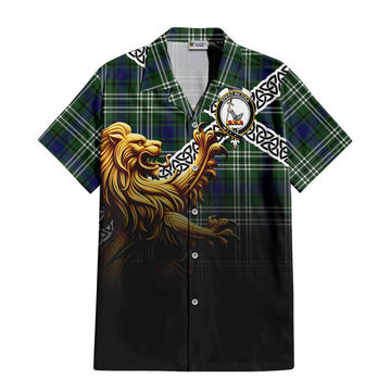 Tartan Vibes Clothing Blyth Crest Tartan Short Sleeve Button Shirt with Golden Lion Emblem Celtic Style