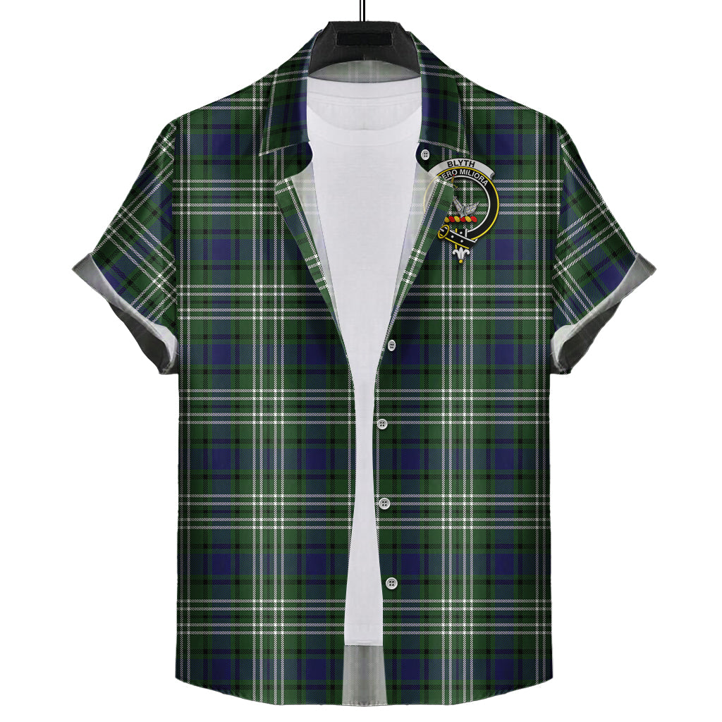 Blyth Tartan Short Sleeve Button Down Shirt with Family Crest - Tartanvibesclothing