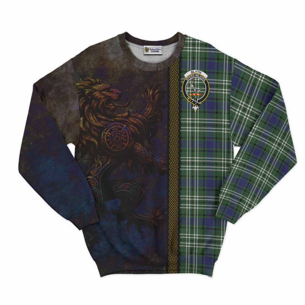 Tartan Vibes Clothing Blyth Tartan Family Crest Sweatshirt Alba Gu Brath Be Brave Lion Ancient Style