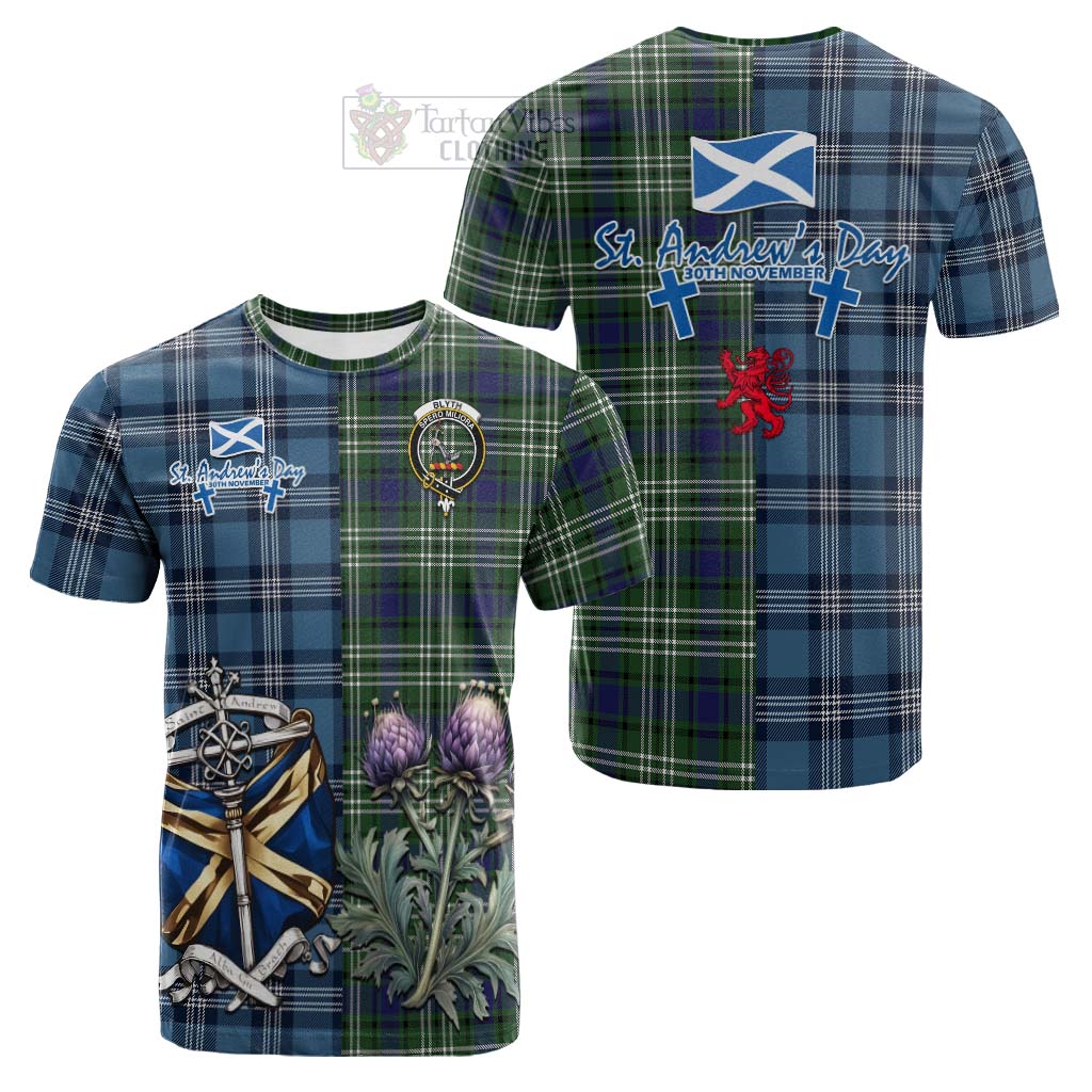 Blyth Tartan Cotton T-shirt Happy St. Andrew's Day Half Tartan Style Kid's Shirt - Tartan Vibes Clothing