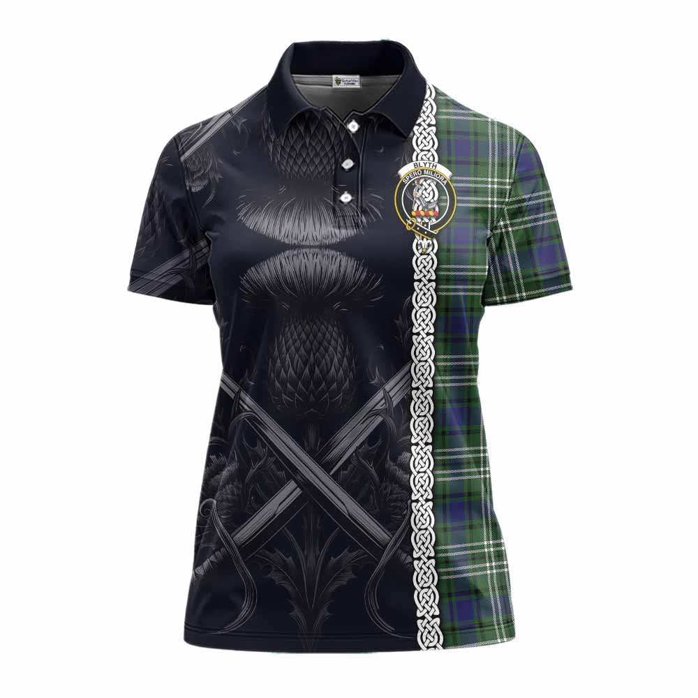 Tartan Vibes Clothing Blyth Tartan Women's Polo Shirt with Family Crest Cross Sword Thistle Celtic Vibes