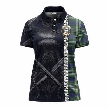 Tartan Vibes Clothing Blyth Tartan Women's Polo Shirt with Family Crest Cross Sword Thistle Celtic Vibes