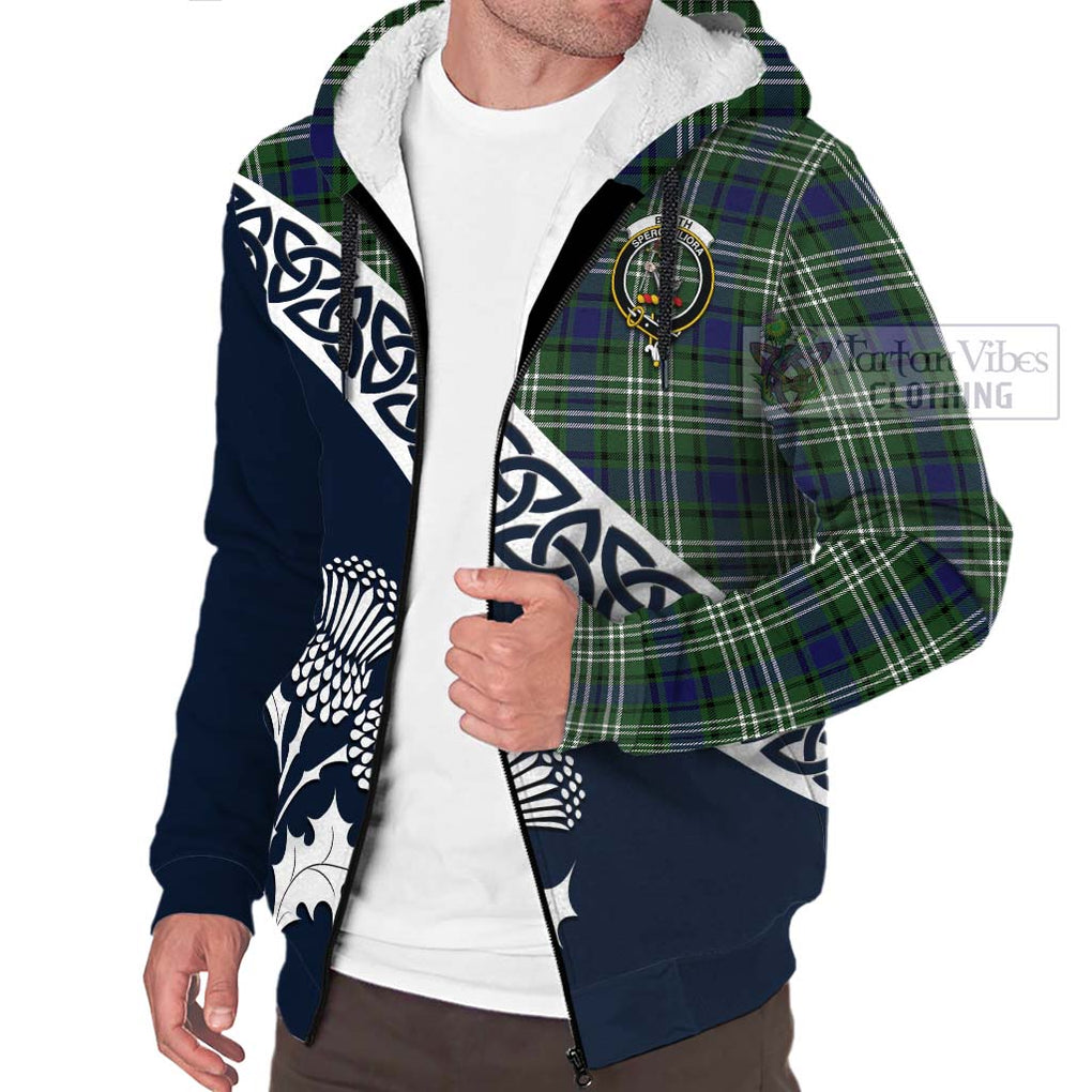 Blyth Tartan Sherpa Hoodie Featuring Thistle and Scotland Map - Tartan Vibes Clothing