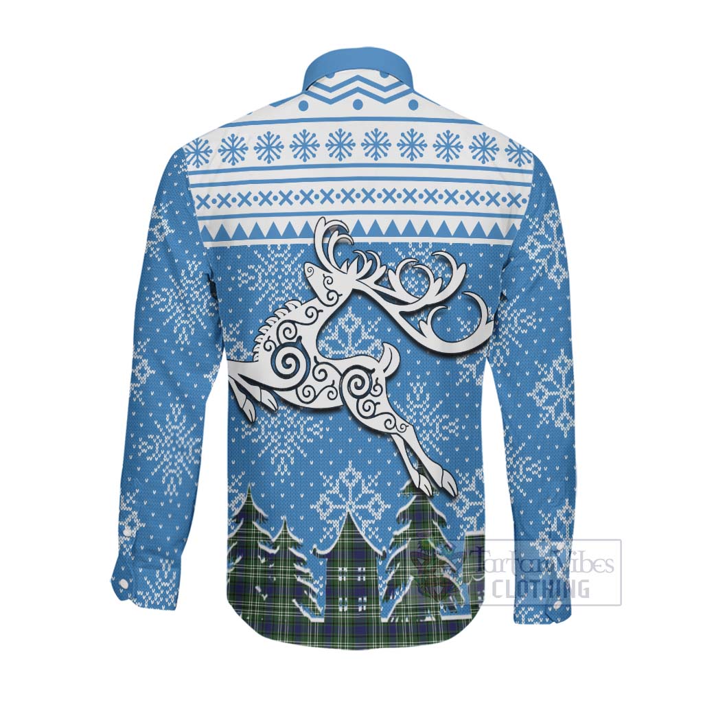 Blyth Clan Christmas Long Sleeve Button Shirt Celtic Reindeer Style Men's Shirt - Tartan Vibes Clothing
