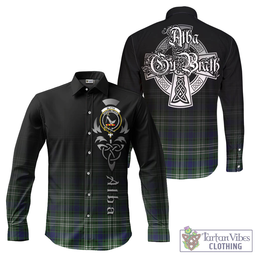 Tartan Vibes Clothing Blyth Tartan Long Sleeve Button Up Featuring Alba Gu Brath Family Crest Celtic Inspired