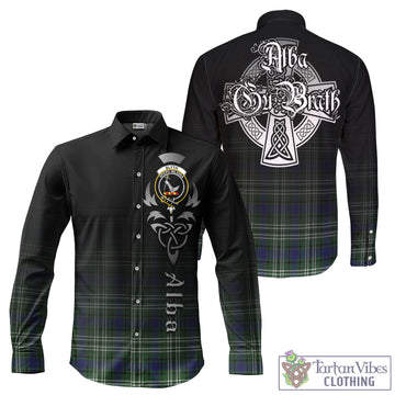 Tartan Vibes Clothing Blyth Tartan Long Sleeve Button Up Featuring Alba Gu Brath Family Crest Celtic Inspired