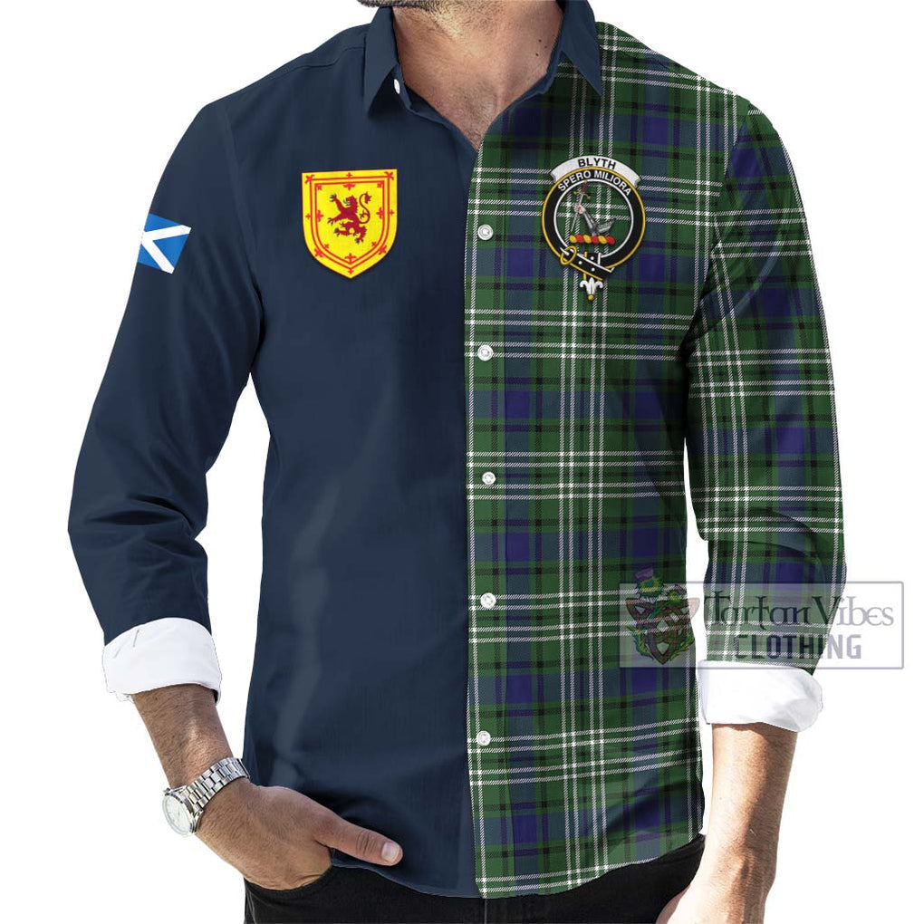 Tartan Vibes Clothing Blyth Tartan Long Sleeve Button Shirt with Scottish Lion Royal Arm Half Style