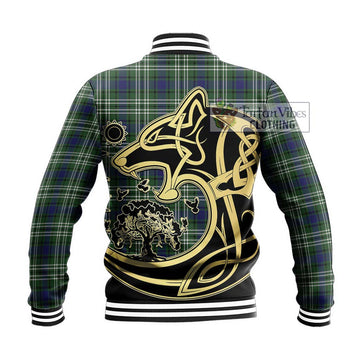Blyth Tartan Baseball Jacket with Family Crest Celtic Wolf Style - Tartan Vibes Clothing