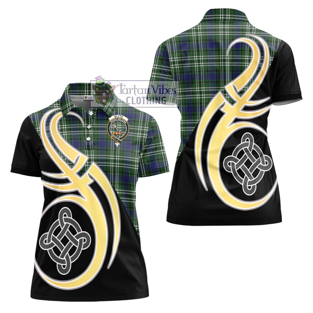 Blyth Tartan Women's Polo Shirt with Family Crest and Celtic Symbol Style - Tartan Vibes Clothing