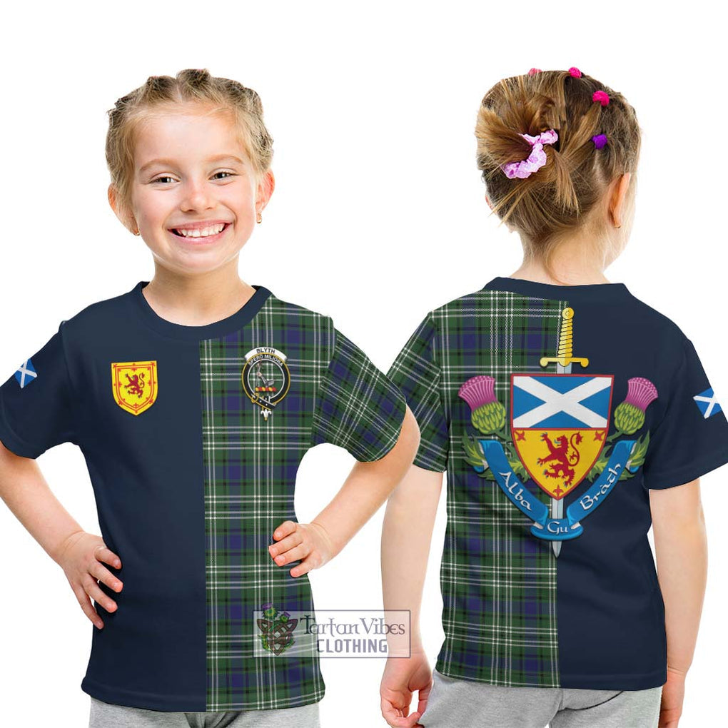 Blyth Tartan Kid T-Shirt Alba with Scottish Lion Royal Arm Half Style - Tartan Vibes Clothing