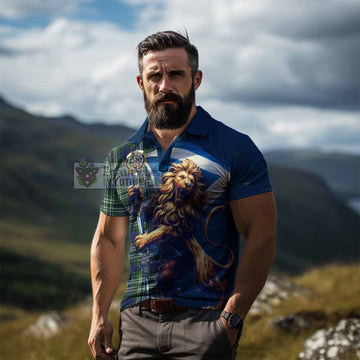 Blyth Tartan Family Crest Men's Polo Shirt with Scottish Majestic Lion - Tartan Vibes Clothing