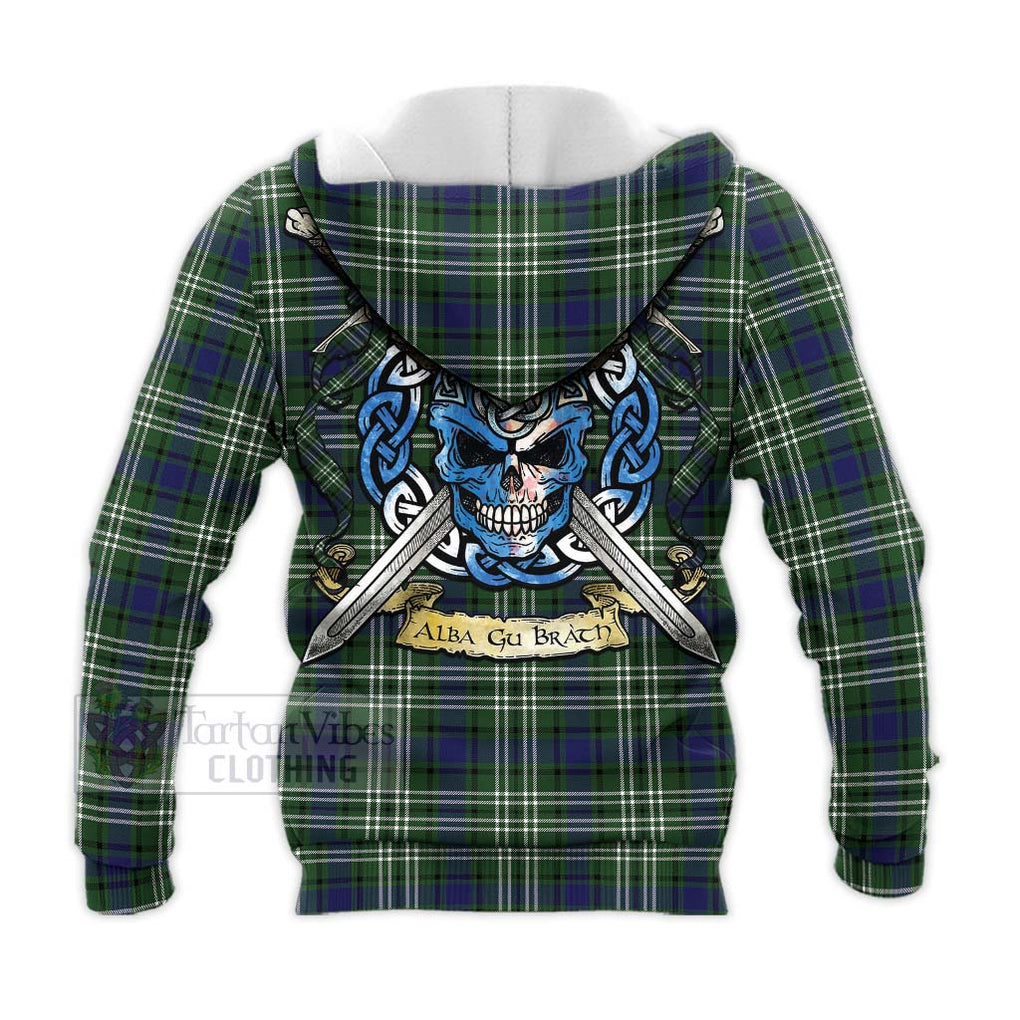 Blyth Tartan Knitted Hoodie with Family Crest Celtic Skull Style - Tartan Vibes Clothing