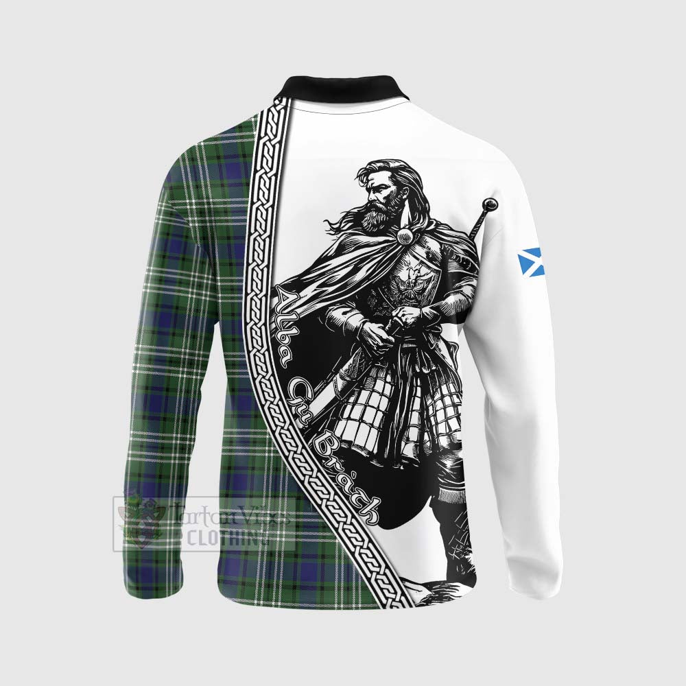 Blyth Tartan Clan Crest Long Sleeve Polo Shirt with Highlander Warrior Celtic Style - Tartan Vibes Clothing