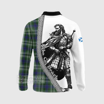 Blyth Tartan Clan Crest Long Sleeve Polo Shirt with Highlander Warrior Celtic Style - Tartan Vibes Clothing