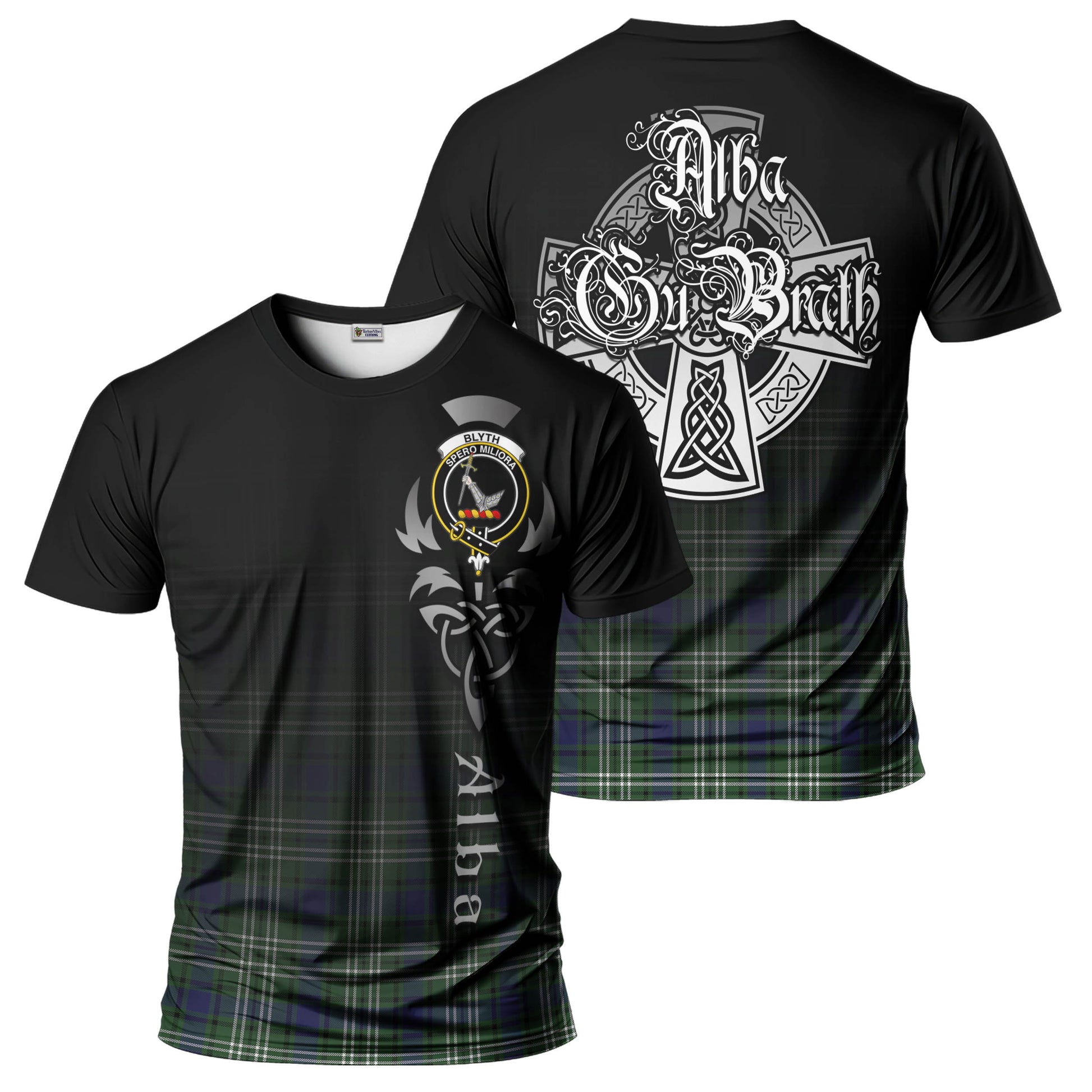 Tartan Vibes Clothing Blyth Tartan T-Shirt Featuring Alba Gu Brath Family Crest Celtic Inspired