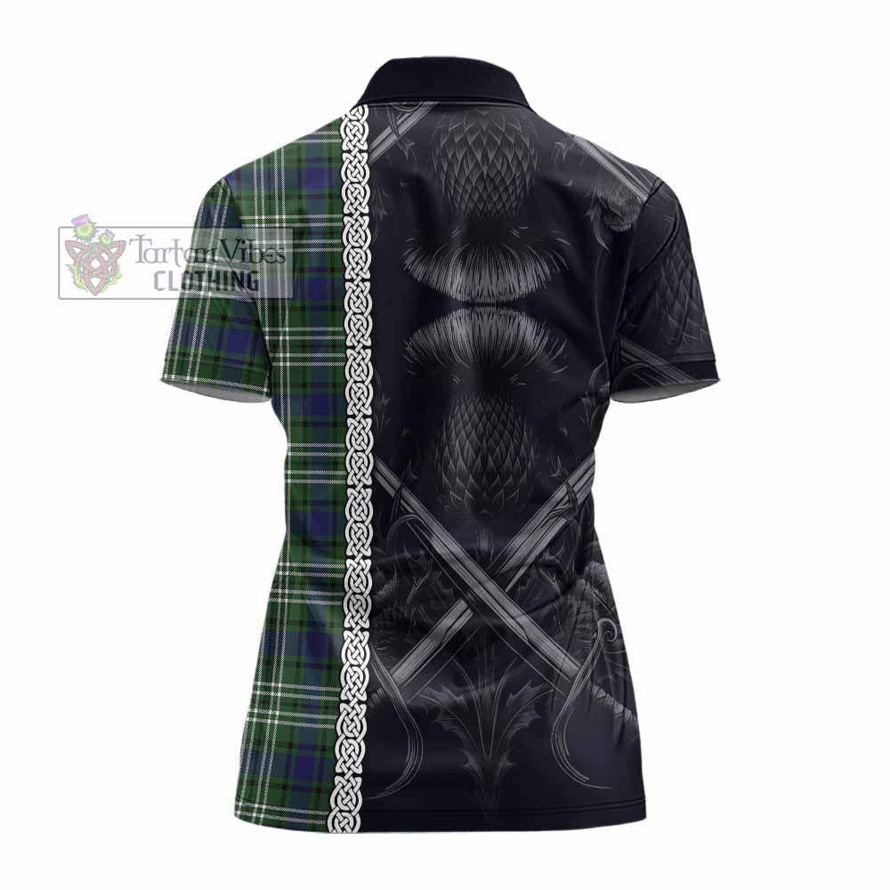 Tartan Vibes Clothing Blyth Tartan Women's Polo Shirt with Family Crest Cross Sword Thistle Celtic Vibes