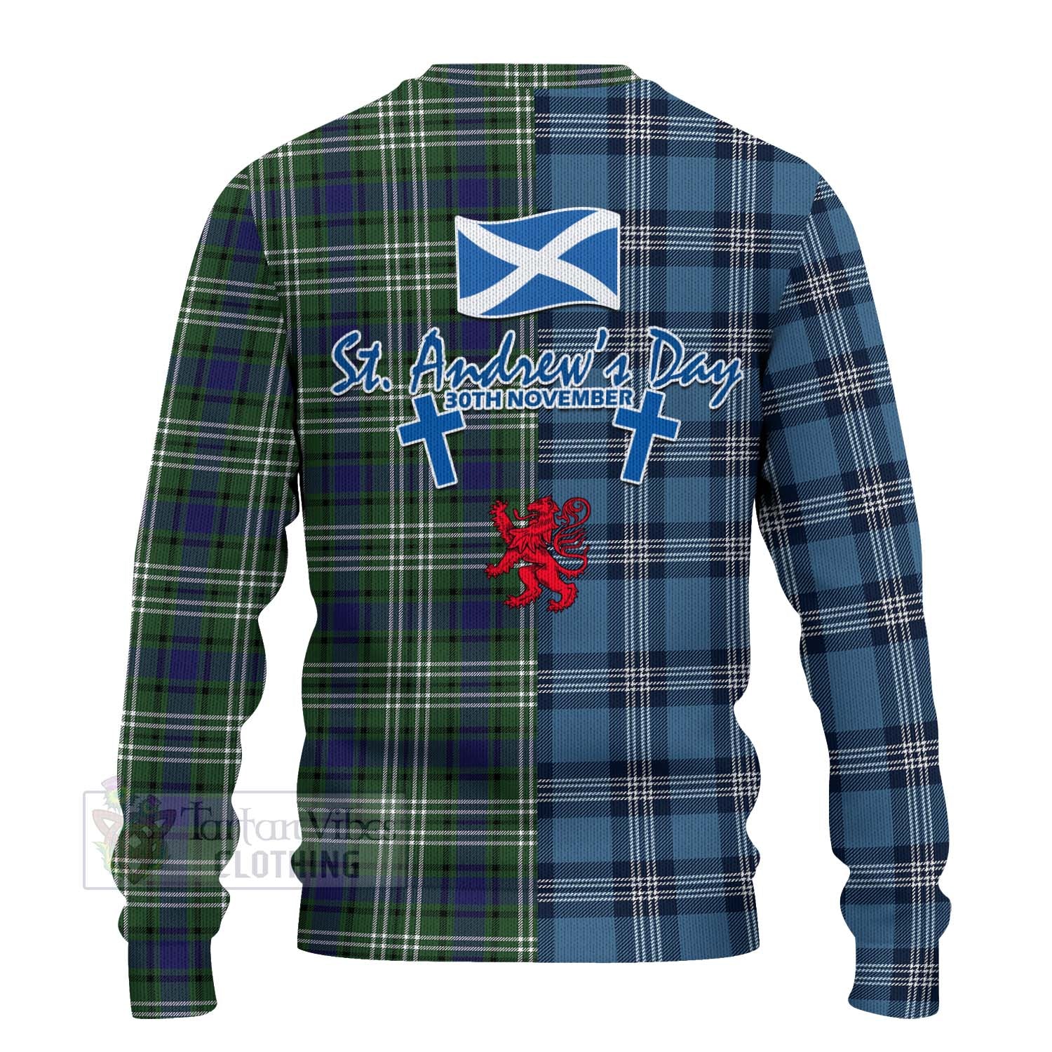 Blyth Tartan Knitted Sweater Happy St. Andrew's Day Half Tartan Style - Tartan Vibes Clothing