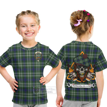 Blyth Tartan Kid T-Shirt with Family Crest and Bearded Skull Holding Bottles of Whiskey - Tartan Vibes Clothing