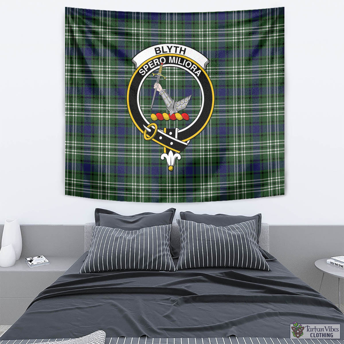 Tartan Vibes Clothing Blyth Tartan Tapestry Wall Hanging and Home Decor for Room with Family Crest