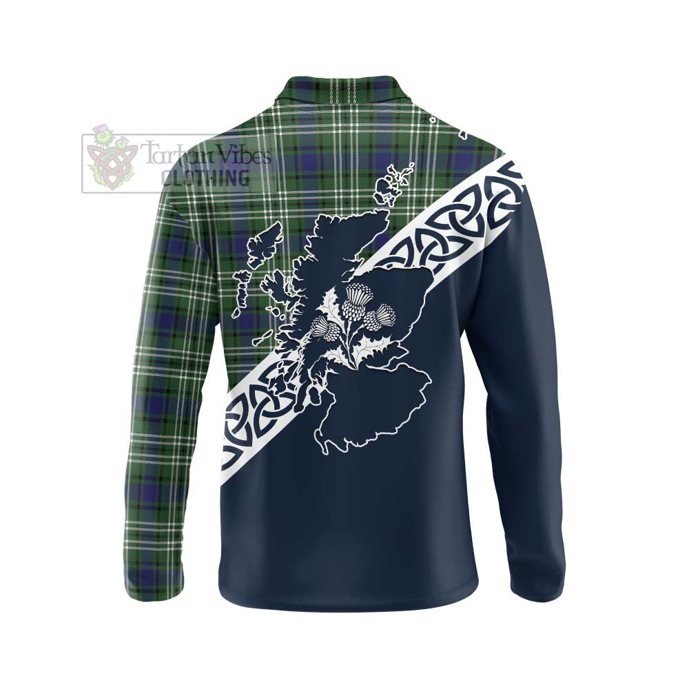 Blyth Tartan Long Sleeve Polo Shirt Featuring Thistle and Scotland Map - Tartan Vibes Clothing
