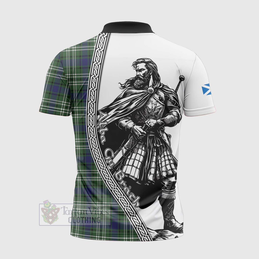 Blyth Tartan Clan Crest Zipper Polo Shirt with Highlander Warrior Celtic Style - Tartan Vibes Clothing