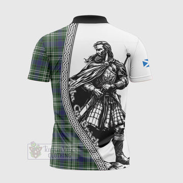 Blyth Tartan Clan Crest Zipper Polo Shirt with Highlander Warrior Celtic Style - Tartan Vibes Clothing