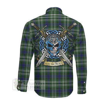 Blyth Tartan Long Sleeve Button Shirt with Family Crest Celtic Skull Style Men's Shirt - Tartan Vibes Clothing