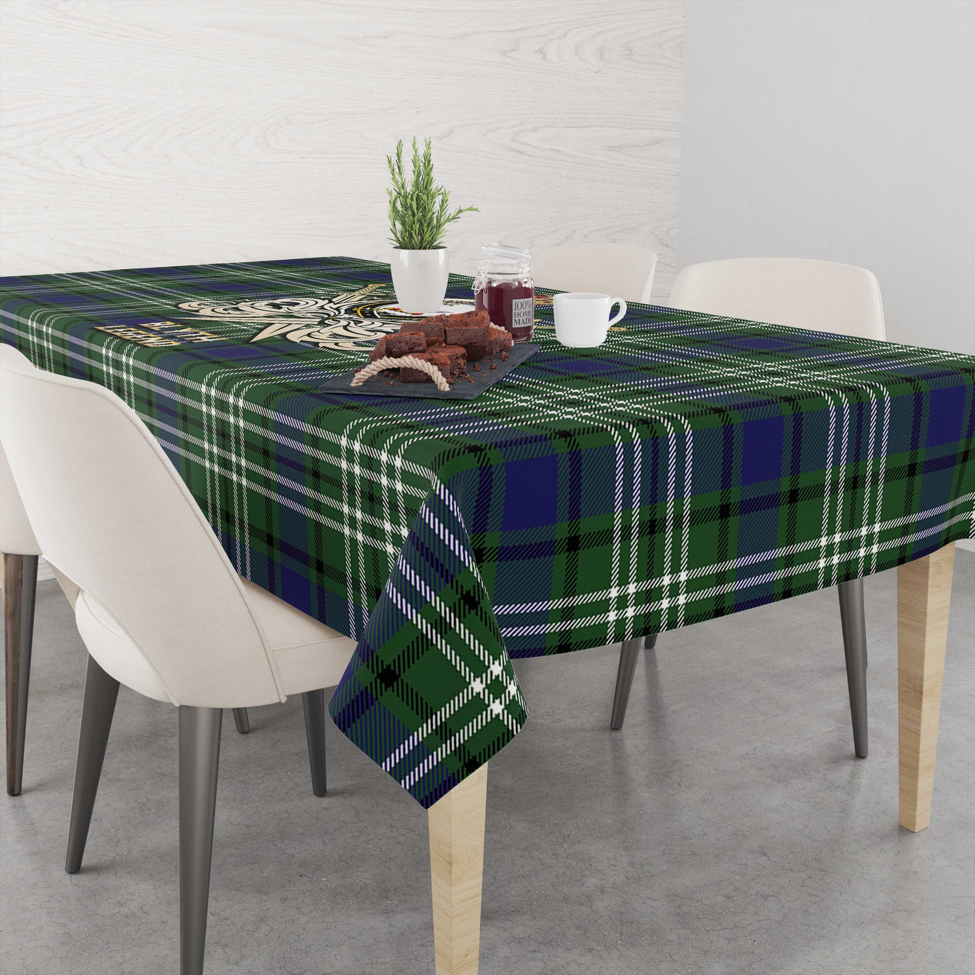Blyth Tartan Tablecloth with Clan Crest and the Golden Sword of Courageous Legacy - Tartan Vibes Clothing