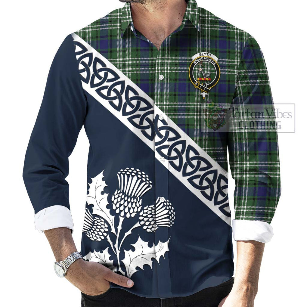 Blyth Tartan Long Sleeve Button Shirt Featuring Thistle and Scotland Map Men's Shirt - Tartan Vibes Clothing