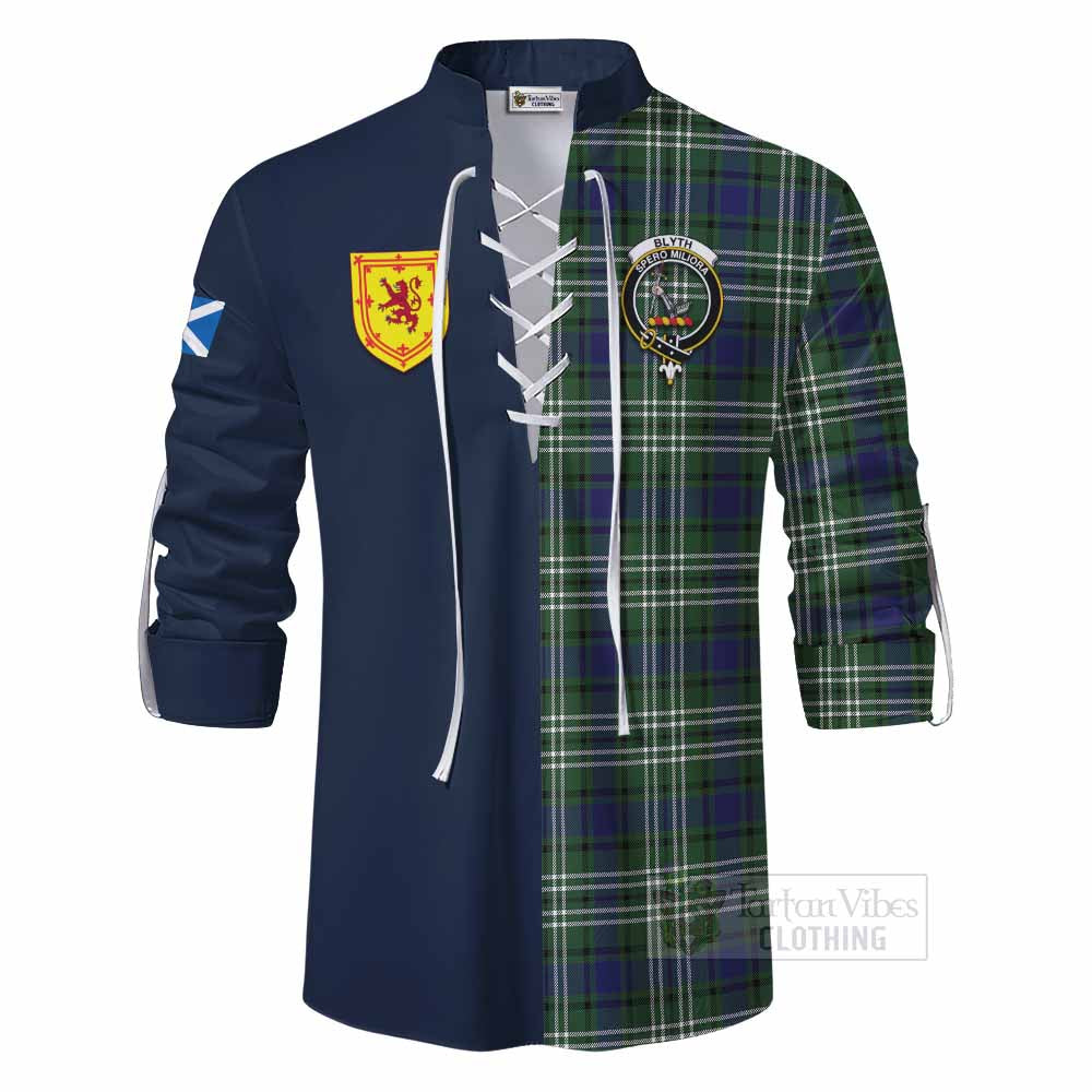 Blyth Tartan Ghillie Kilt Shirt Alba with Scottish Lion Royal Arm Half Style - Tartan Vibes Clothing
