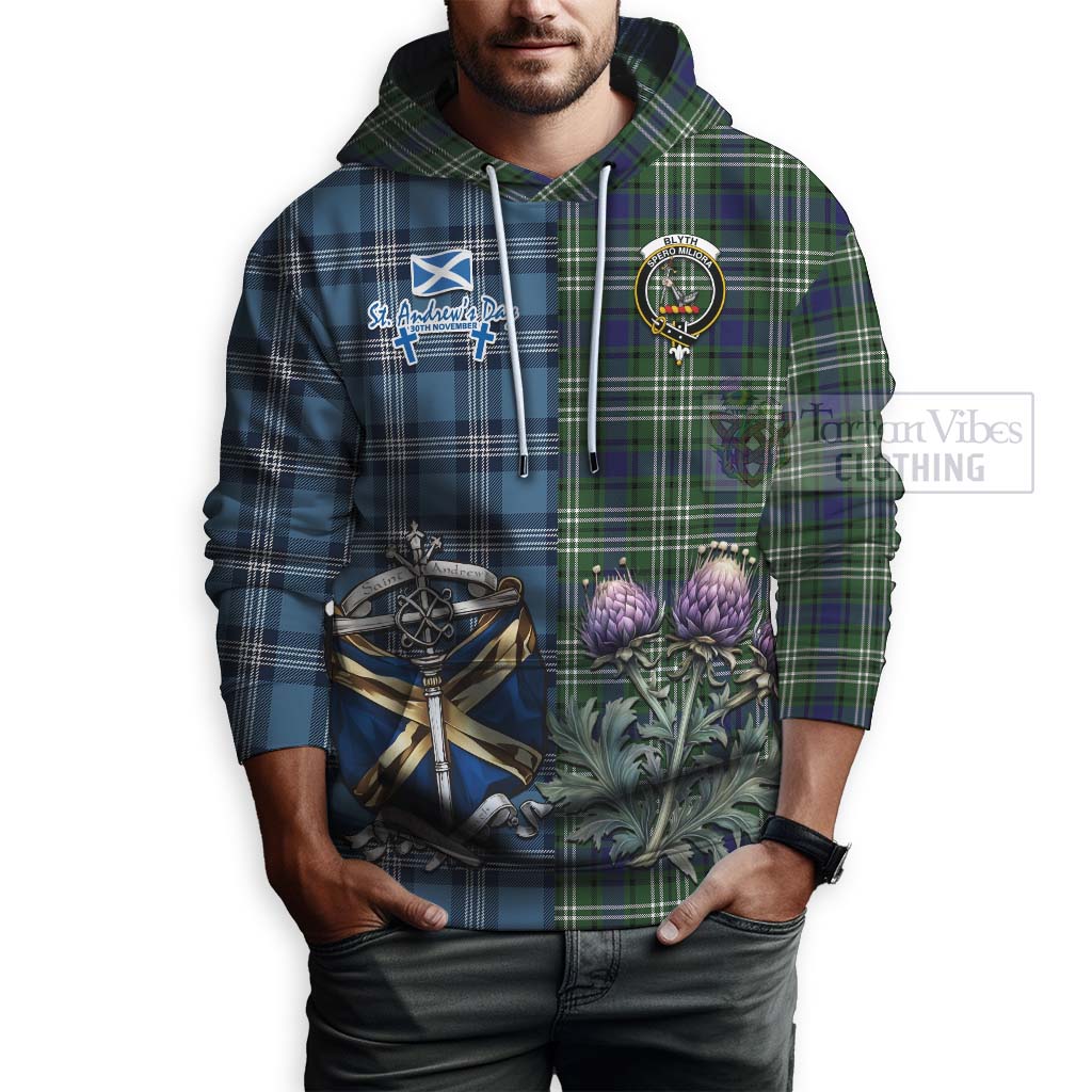 Blyth Tartan Hoodie Happy St. Andrew's Day Half Tartan Style - Tartan Vibes Clothing