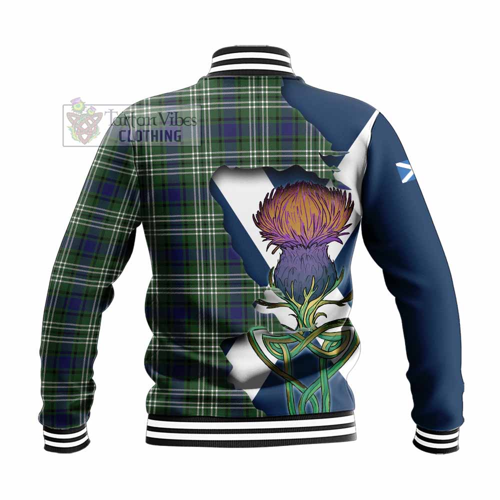 Tartan Vibes Clothing Blyth Tartan Family Crest Baseball Jacket Scottish Thistle Celtic Inspired