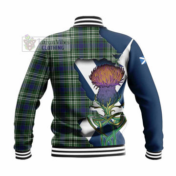 Tartan Vibes Clothing Blyth Tartan Family Crest Baseball Jacket Scottish Thistle Celtic Inspired