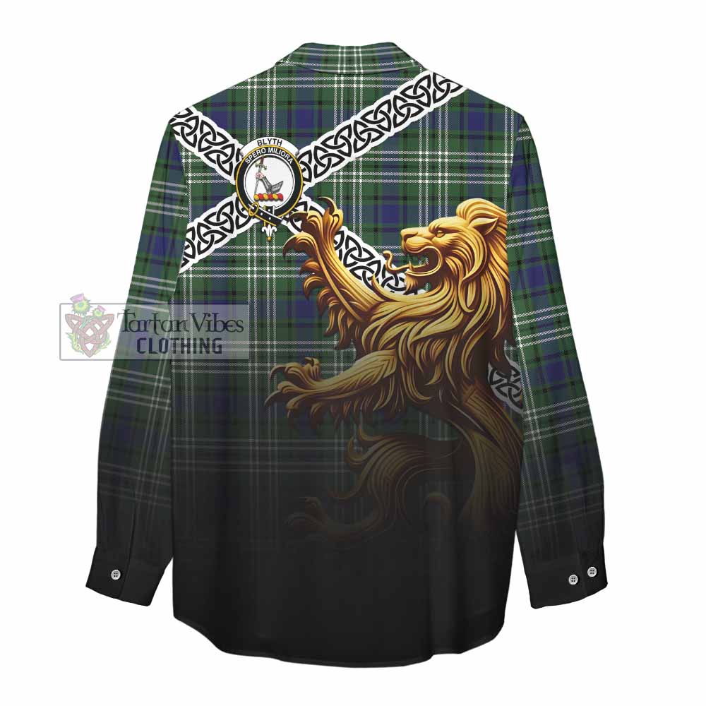 Blyth Crest Tartan Women's Casual Shirt with Golden Lion Emblem Celtic Style - Tartan Vibes Clothing