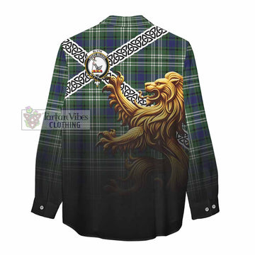 Blyth Crest Tartan Women's Casual Shirt with Golden Lion Emblem Celtic Style - Tartan Vibes Clothing