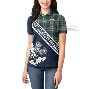 Tartan Vibes Clothing Blyth Tartan Women's Polo Shirt Featuring Thistle and Scotland Map