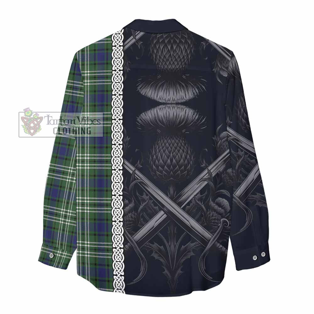 Blyth Tartan Women's Casual Shirt with Family Crest Cross Sword Thistle Celtic Vibes - Tartan Vibes Clothing