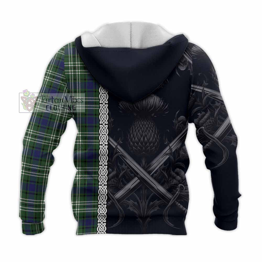 Blyth Tartan Knitted Hoodie with Family Crest Cross Sword Thistle Celtic Vibes - Tartan Vibes Clothing