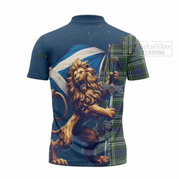 Blyth Tartan Family Crest Zipper Polo Shirt with Scottish Majestic Lion - Tartan Vibes Clothing