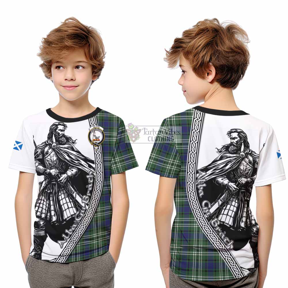 Blyth Tartan Clan Crest Kid T-Shirt with Highlander Warrior Celtic Style